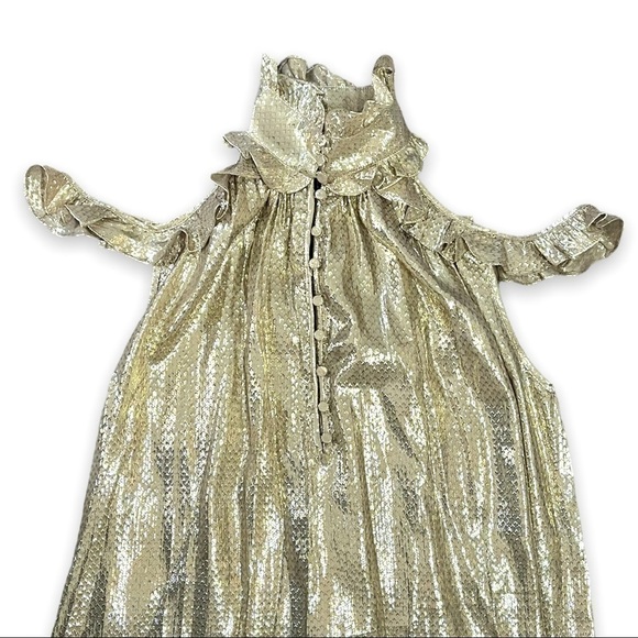 NWT Rachel Zoe Metallic Gold Ruffle High Neck Mini Dress sz 0 - Picture 5 of 12